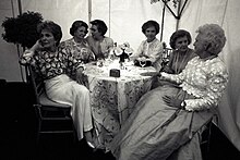 First ladies (from left to right) Nancy Reagan, Lady Bird Johnson, Hillary Clinton, Rosalynn Carter, Betty Ford, and Barbara Bush at the "National Garden Gala, A Tribute to America's First Ladies", May 11, 1994. Jacqueline Kennedy Onassis, absent due to illness, died a week after this photograph was taken. First-Ladies cropped.jpg