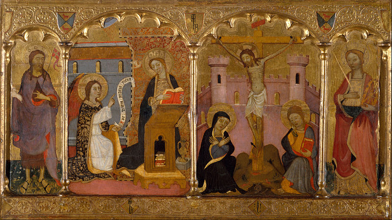 File:Francesc Comes - Saint John the Baptist, Annunciation, Crucifixion and Saint Catherine of Alexandria - Google Art Project.jpg