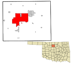 Garfield County Oklahoma incorporated and unincorporated areas Enid highlighted.svg