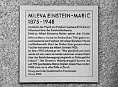 Gedenktafel Mileva Einstein-Marić an der Huttenstrasse 62, Zürich