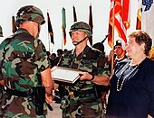 Gen. Dennis J. Reimer, FORSCOM commanding general, presents the Distinguished Service Medal to Lt. Gen. Horace G. Taylor at his retirement ceremony on October 26, 1993. General Dennis J. Reimer presents the Distinguished Service Medal to Lieutenant General Horace G. Taylor during his retirement and change of command ceremony DA-SC-94-01629 (6487116).jpg