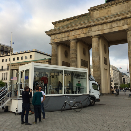 Greenpeace opened a transparent public reading room for TTIP documents at Brandenberg Gate, Berlin, Germany