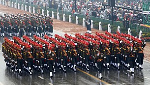 The Guards marching contingent passes through the Rajpath during the 66th Republic Day Parade, 2015 Guards marching contingent jointly won award for the best marching contingent among the two services in Republic Day Parade-2015.jpg