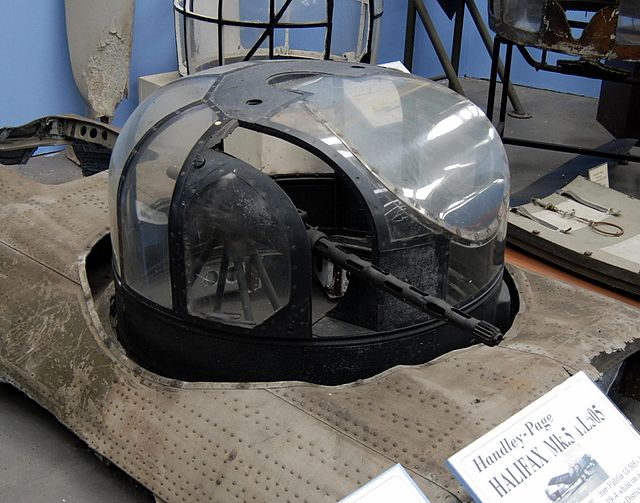 A two-gun dorsal turret from a Handley Page Halifax at the Newark Air Museum