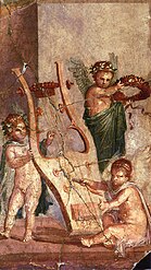 Cupids playing with a lyre, a Roman fresco from Herculaneum