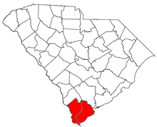 Location of the Hilton Head Island-Bluffton-Beaufort Metropolitan Statistical Area in South Carolina