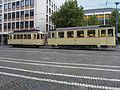 Sonderfahrt einer historischen Straßenbahn am Luisenplatz abfahrend, Triebwagen 57 und Beiwagen 132
