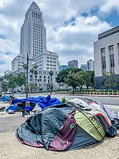 Homeless people outside city hall, 2021 Homeless people, Los Angeles, California.jpg