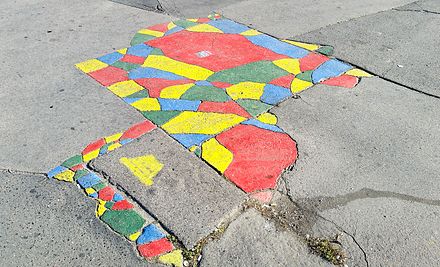 Street art illustrating the four color theorem in Budapest