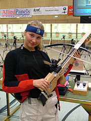 Anna Sushko of Russia, 2006 Junior World Champion, holding an ICU 10 m Match Crossbow