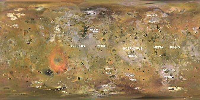 Map of Io's surface with named regions labeled Io map regio labeled.jpg