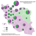 Vaalien tulokset provinsseittain, ympyrädiagrammien koko kuvaa provinssien äänioikeutettujen määriä