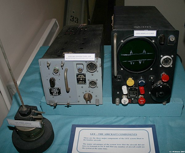 GEE airborne equipment, with the R1355 receiver on the left and the Indicator Unit Type 62A on the right.