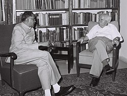 Narayan with Israeli Prime Minister David Ben-Gurion in Tel Aviv, 1958 J P Narayan.JPG