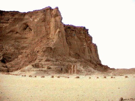The last standing pillars of Napata's temple of Amun at the foot of Jebel Barkal.