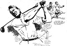 Een schets van een blanke mannelijke golfer in meerdere poses