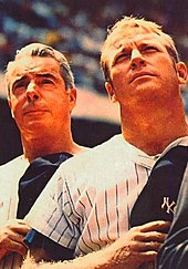 Joe DiMaggio and Mantle at Yankee Stadium in 1970, two years after Mantle's retirement