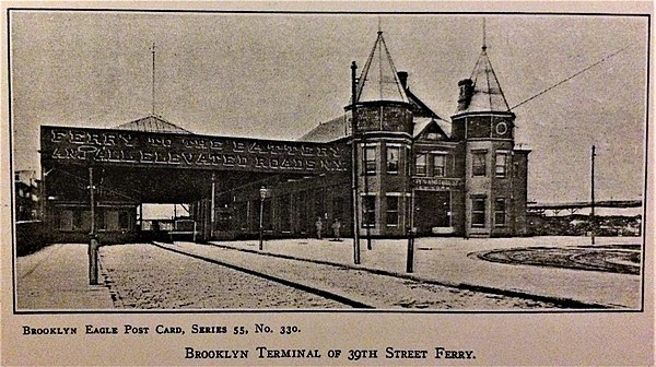 1893 photo of the 39th Street Brooklyn Ferry Terminal owned by SBR&T.