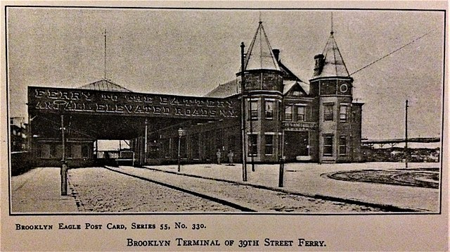 1893 photo of the 39th Street Brooklyn Ferry Terminal owned by SBR&T.