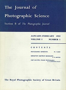 Journal of Photographic Science v1 n1 1953 cover of the first issue. Journal of Photographic Science v1 n1 1953.jpg