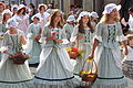 German females in the German tracht national costumes of the time of Biedermeier