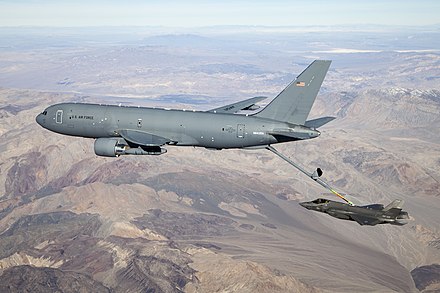 A KC-46A connects with a F-35A Lightning II over California, Jan. 2019.