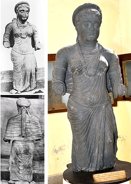 The Saptarishi Tila statue, possibly representing Kamuia Ayasa/ Kambojika, the Chief Queen of Mahakshatrapa Rajula. Found in the Saptarishi Mound, the