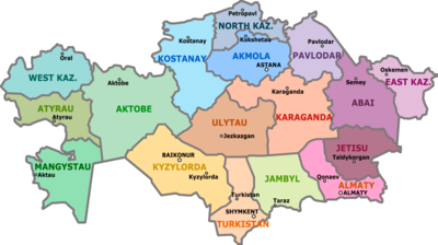 Kazakhstan provinces and their capitals since 8th June of 2022