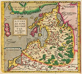 Mappa della Vecchia Livonia, parte del Theatrum Orbis Terrarum di Abraham Ortelius (1573-1598)