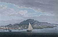 «Larkullen» (Larkoul) håndkolorert (akvatint) kobberstikk etter skisse ca. 1800 av John William Edy (1760–1820), fra Boydell's picturesque scenery of Norway utgitt i London 1820.
