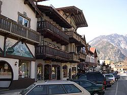 Leavenworth's main street reflects its modelling on a Bavarian village
