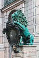 2355) Lion de bronze à l'entrée de la Résidence, Munich, Bavière, Allemagne. 23 avril 2014