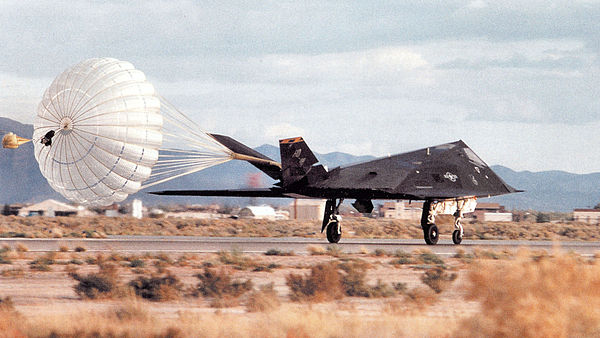 8th Fighter Squadron F-117A Nighthawk stealth fighter 86-0840 landing at Holloman AFB, New Mexico, 2000.