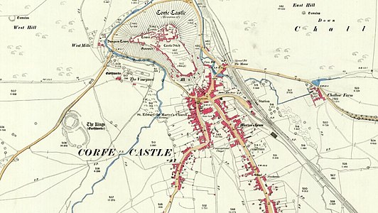 Map of Corfe Castle in 1886