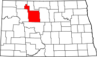 Locatie van Ward County in North Dakota