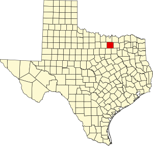 Karte von Texas mit Hervorhebung von Denton County