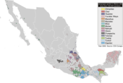 Chicanos may be of Indigenous descent from different Indigenous peoples of Mexico. 2014 map showing languages with over 100,000 speakers. Map of the languages of Mexico.png