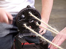 Rope making using the twisted rope method on a 1928 Metters Rope Making Machine Metters rope serpentine vtm.jpg