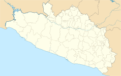 Mapa konturowa Guerrero, u góry nieco na prawo znajduje się punkt z opisem „Iguala”
