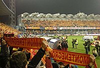 Football fans at Podgorica City Stadium.