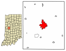 Montgomery County Indiana Incorporated and Unincorporated areas Crawfordsville Highlighted 1815742.svg