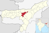 मानचित्र जिसमें नगाँव ज़िला নগাঁও জিলা Nagaon district हाइलाइटेड है