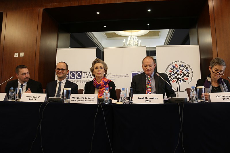 File:Nat Parry, Ditmir Bushati, Margareta Cederfelt, Lord Blencathra and Corien Jonker in Minsk, 18 November 2019.jpg