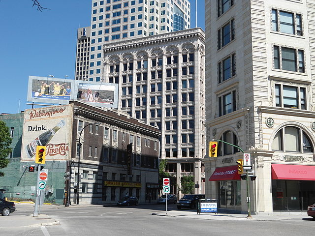 Notre Dame Avenue in the Exchange District, a district in Downtown Winnipeg, and a National Historic Site of Canada.