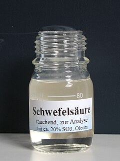 Oleum solution of sulfur trioxide in sulfuric acid