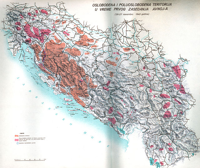 Territory controlled by the Anti-Fascist Council of Yugoslavia, which established its own proto-state in 1942