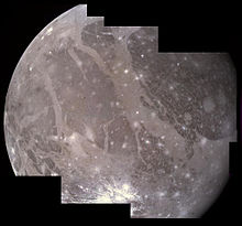Mosaic of Voyager 2 images of the anti-Jovian hemisphere of Ganymede