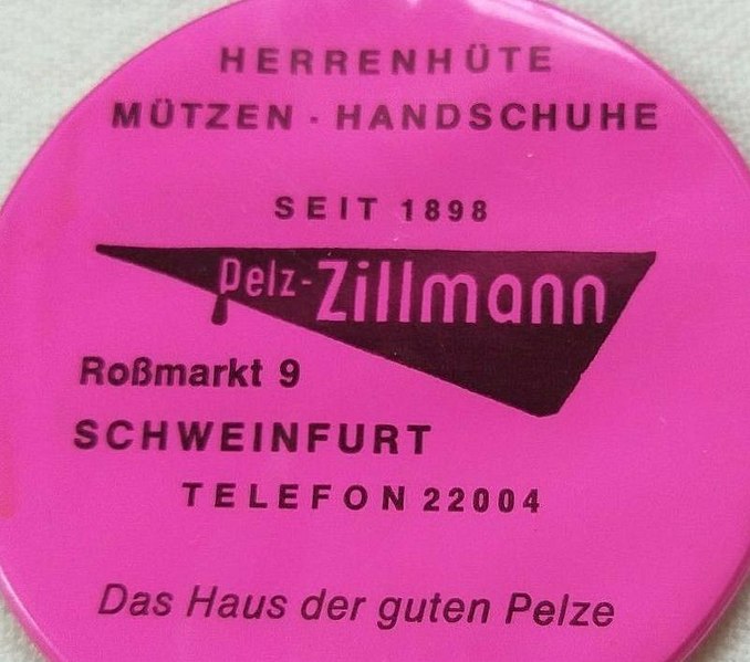 File:Pelz-Zillmann, Schweinfurt, Aufdruck auf einem Taschenspiegel.jpg
