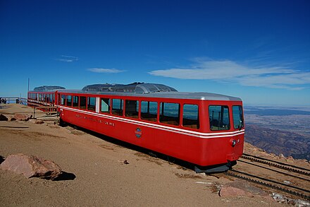 The Pikes Peak Cog Railway is the highest rack railway in the world, at 14,115 ft (4,302 m).