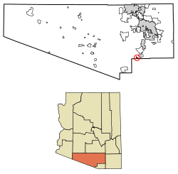 Umístění Arivaca Junction v Pima County, Arizona.